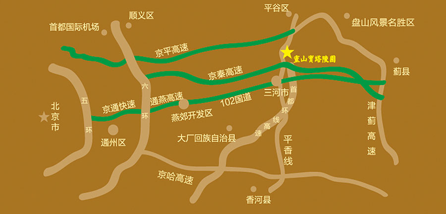 从北京东边、东北方向有多条高速公路可直达灵山宝塔陵园 从北京东边、东北方向有多条高速公路可直达灵山宝塔陵园